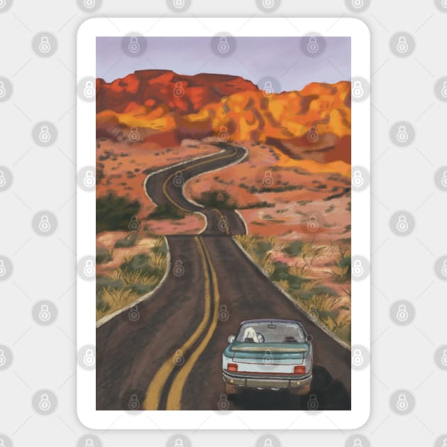 Ghostie on a Road Trip Among the Canyons Sticker by danyellysdoodles